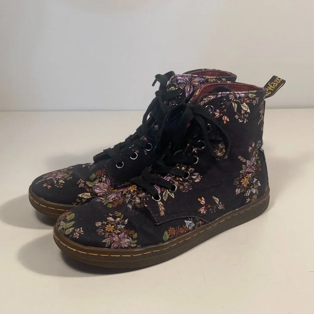 Dr Martens Hackney Floral Print Black Fabric Ankle Boots Women Size 7 - Picture 3 of 7
